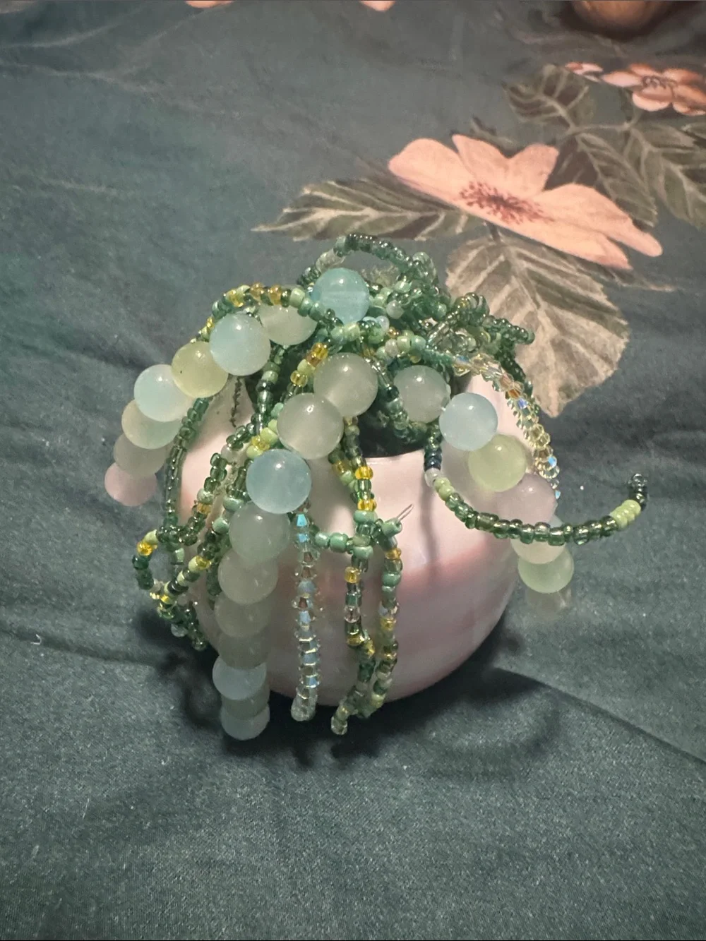 Handmade Green Beaded Plant - Multi-Green Gemstone Strand